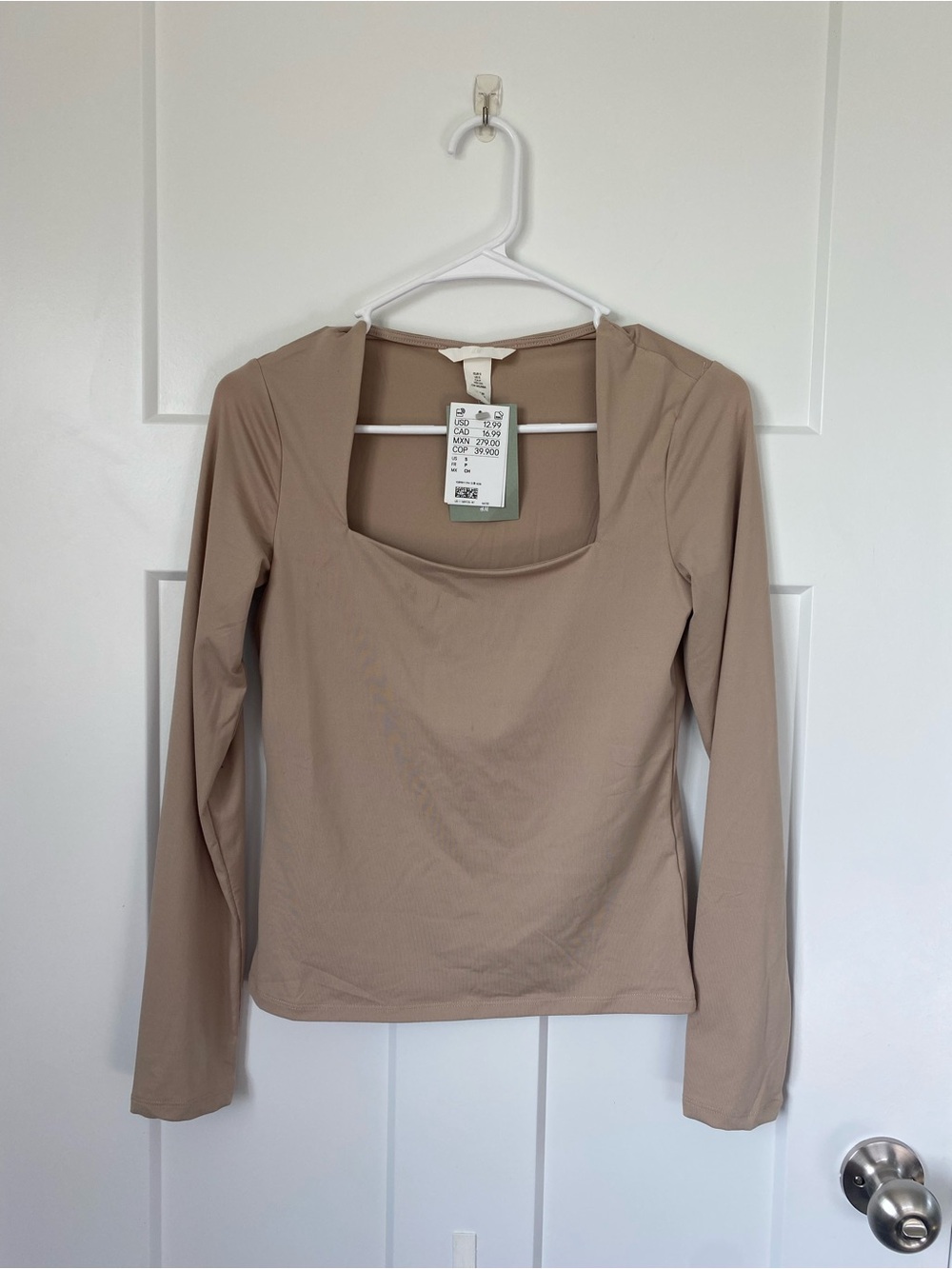 H&M Women’s Long-Sleeve Square Neck Top - Beige